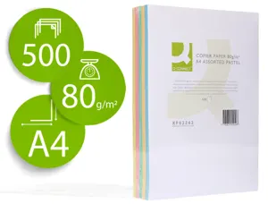 Papier couleur q-connect multifonction a4 80g/m2 5 coloris assortis clairs ramette 500 feuilles — Non classé