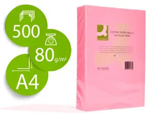 Papier couleur q-connect multifonction a4 80g/m2 unicolore rose néon ramette 500 feuilles — Non classé