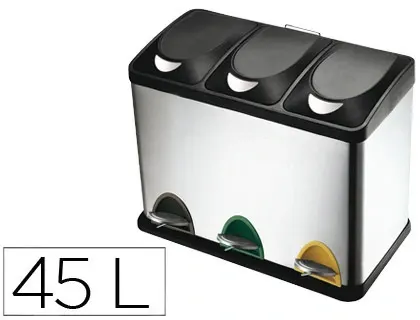 Poubelle q-connect métallique pédale couvercle plastique 45l 3 compartiments 15l — Non classé