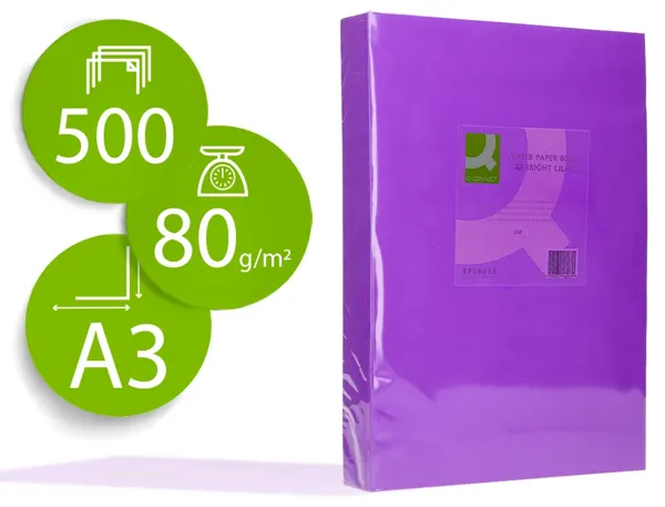 Papier couleur q-connect multifonction a3 80g/m2 unicolore lilas ramette 500 feuilles — Non classé
