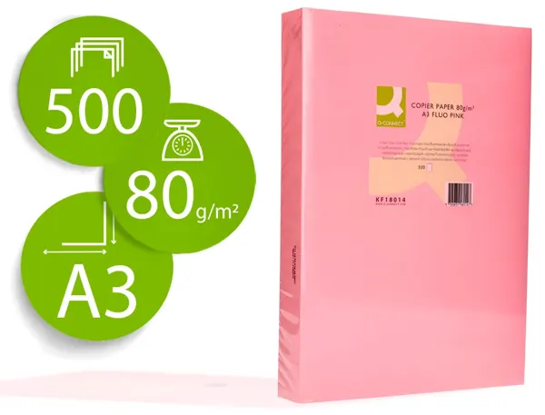 Papier couleur q-connect multifonction a3 80g/m2 unicolore rose néon ramette 500 feuilles — Non classé