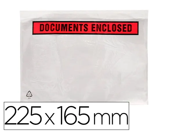 Pochette documents ci-inclus q-connect auto-adhesive transparente 225x165mm texte anglais paquet 100 unites — Non…