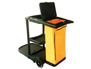 Chariot nettoyage q-connect polypropylène roues poche zip 2 étagères plateforme support seau 58x24x96cm — Non classé