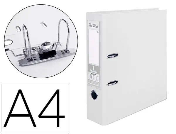 Classeur levier liderpapel a4 documenta carton rembordé pvc 1,9mm dos 75mm rado métallique coloris blanc — Non classé