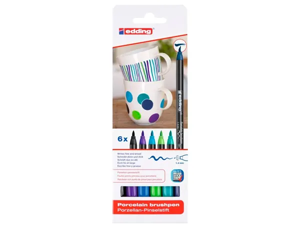 Feutre Edding Porcelaine E4200 Céramique Émaillée Verre Pointe Pinceau Fine Flexible Pochette 6 Coloris Froids —… — vue 3