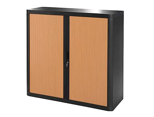 Armoire Paperflow Easy Office 2 Tablettes Charge 75 kg Structure Noire Rideaux 104x110x41,5cm Coloris Noir/Hêtre —… — vue 3