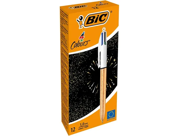Stylo-Bille Bic 4 Couleurs Festif Retractable Rechargeable Pointe Moyenne 1mm Corps Large Blanc/Dore — Fournitures — vue 3