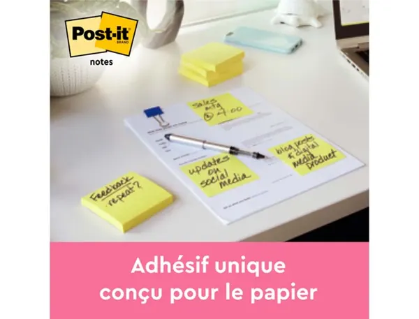 Lot de 12 blocs de 100 feuilles z-notes repositionnable 76 x 76 mm coloris jaune, Post-it — Fournitures — vue 4