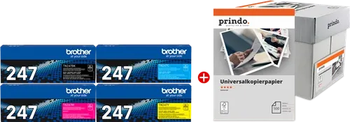 Brother TN-247 MCVP 01 Noir(e) / Cyan / Magenta / Jaune Value Pack + Prindo Universal Papier 2500 Blatt — Consommables…