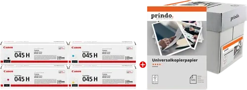 Canon 045H MVCP Noir(e) / Cyan / Magenta / Jaune Value Pack + Prindo Universal Papier 2500 Blatt — Consommables informatiques