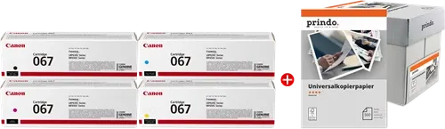 Canon 067 MCVP Noir(e) / Cyan / Magenta / Jaune / Blanc Value Pack + Prindo Universal Papier 2500 Blatt — Consommables…
