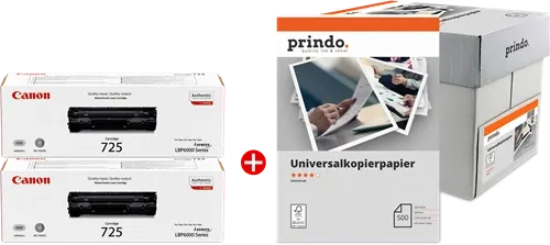 Canon 725 MCVP Noir(e) / Blanc Value Pack + Prindo Universal Papier 2500 Blatt — Consommables informatiques