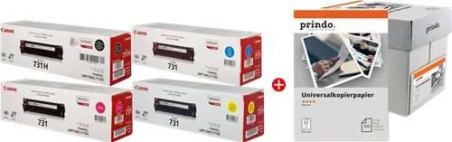 Canon 731 MCVP Noir(e) / Cyan / Magenta / Jaune Value Pack + Prindo Universal Papier 2500 Blatt — Consommables informatiques