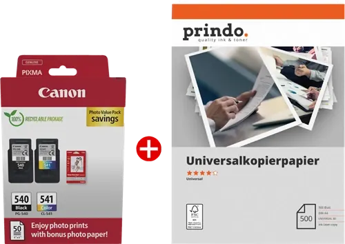 Canon PG-540+CL-541 MCVP Noir(e) / Plusieurs couleurs / Blanc / Blanc Value Pack + Prindo Universal Papier 500 Blatt —…