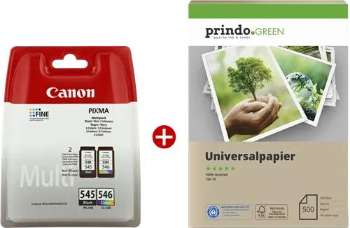 Canon PG-545+CL-546 MCVP Noir(e) / Plusieurs couleurs Value Pack + Prindo Green Recyclingpapier 500 Blatt — Consommables…