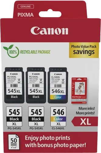 Canon PG-545XL+CL-546XL Noir(e) / Plusieurs couleurs / Blanc Value Pack + 10x15 cm Fotopapier 50 Blatt — Consommables…