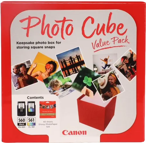 Canon PG-560+CL-561 Photo Cube Noir(e) / Plusieurs couleurs Value Pack + 13x13 cm Photo Paper Plus Glossy II 40 Blatt —…