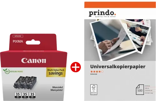 Canon PGI-35BK 3er MCVP Noir(e) / Blanc Value Pack + Prindo Universal Papier 500 Blatt — Consommables informatiques