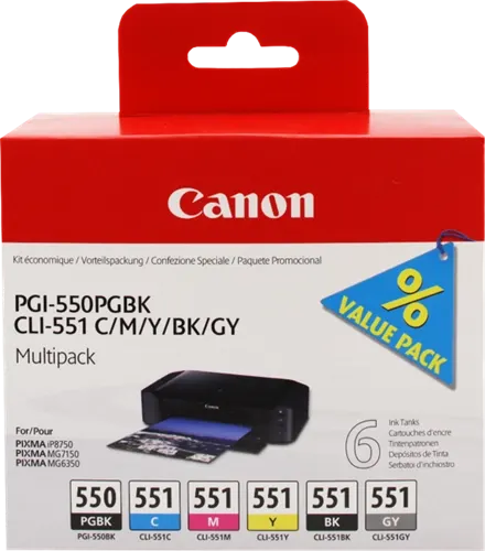 Canon PGI-550+CLI-551 Multipack Noir(e) / Cyan / Magenta / Jaune / Gris — Consommables informatiques