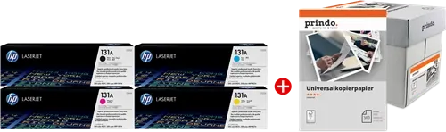 HP + Prindo Universal Papier 2500 Blatt Noir(e) / Cyan / Magenta / Jaune / Blanc Value Pack 131A MCVP 01 — Consommables…