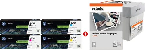 HP + Prindo Universal Papier 2500 Blatt Noir(e) / Cyan / Magenta / Jaune / Blanc Value Pack 220A MCVP — Consommables…