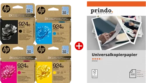 HP + Prindo Universal Papier 500 Blatt Noir(e) / Cyan / Magenta / Jaune / Blanc Value Pack 924e MCVP — Consommables…