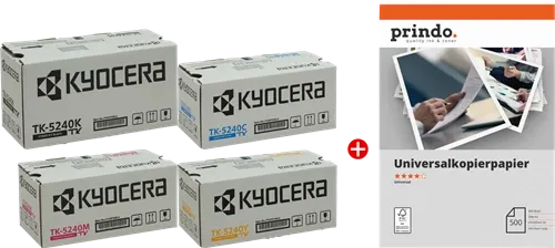 Kyocera TK-5240 MCVP 02 Noir(e) / Cyan / Magenta / Jaune Value Pack + Prindo Universal Papier 500 Blatt — Consommables…