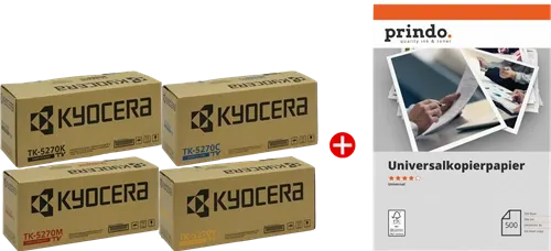 Kyocera TK-5270 MCVP 01 Noir(e) / Cyan / Magenta / Jaune Value Pack + Prindo Universal Papier 500 Blatt — Consommables…