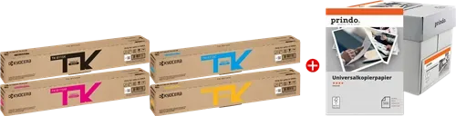 Kyocera TK-8115 MCVP 01 Noir(e) / Cyan / Magenta / Jaune / Blanc Value Pack + Prindo Universal Papier 2500 Blatt —…