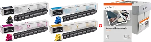 Kyocera TK-8345 MCVP 01 Noir(e) / Cyan / Magenta / Jaune / Blanc Value Pack + Prindo Universal Papier 2500 Blatt —…