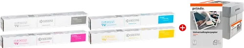 Kyocera TK-8365 MCVP Noir(e) / Cyan / Magenta / Jaune / Blanc Value Pack + Prindo Universal Papier 2500 Blatt —…