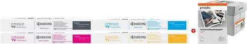 Kyocera TK-8455 MCVP Noir(e) / Cyan / Magenta / Jaune / Blanc Value Pack + Prindo Universal Papier 2500 Blatt —…