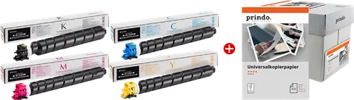 Kyocera TK-8525 MCVP 01 Noir(e) / Cyan / Magenta / Jaune / Blanc Value Pack + Prindo Universal Papier 2500 Blatt —…