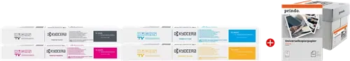 Kyocera TK-8605 MCVP Noir(e) / Cyan / Magenta / Jaune / Blanc Value Pack + Prindo Universal Papier 2500 Blatt —…
