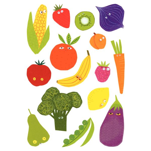 Pochette de 87 maxi gommettes fruits et légumes, adhésives repositionnables — Non classé