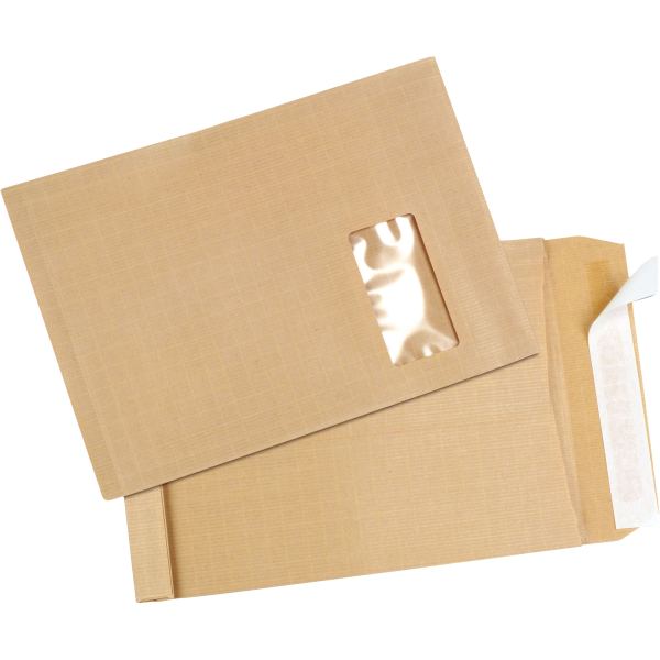 Paquet de 50 pochettes kraft armé 229x324mm 120g soufflet 30mm bande siliconée fenêtre 50x100mm — Non classé