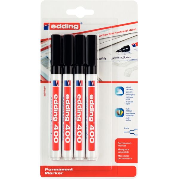 Blister de 4 marqueurs permanents E400 noir, N.C — Écrire et corriger