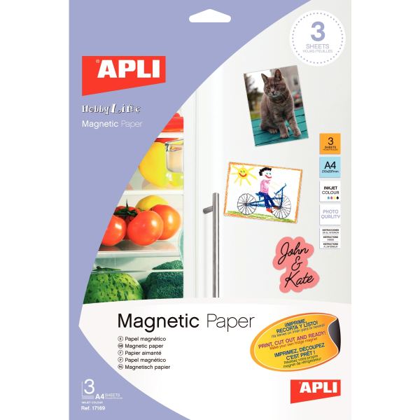 Pochettes de 3 feuilles APLI papier magnétique format A4, N.C — Papiers