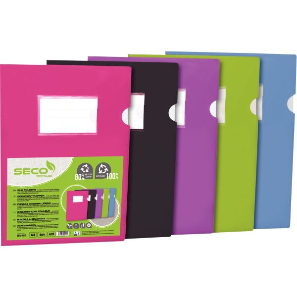 Sachet de 5 pochettes coin en polypropylène opaque recyclé,, SECO — Classement