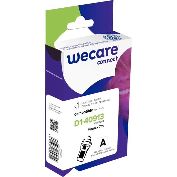 Ruban D1-40913 noir sur blanc 9 mm x 7 m compatible, WECARE — BUREAUTIQUE