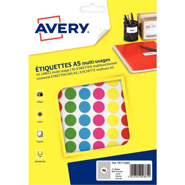 Etui de 672 disques adhésifs 15 mm assortis, N.C — COURRIER ET EXPEDITION