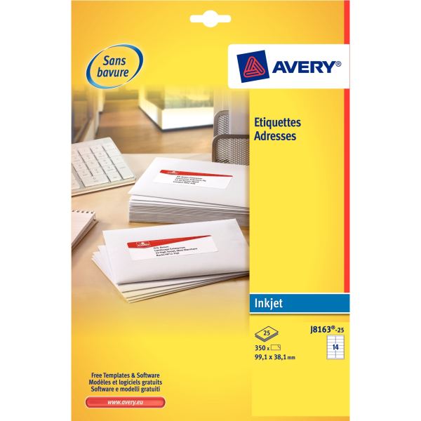AVERY Etiquette d'adresse Jet d'encre, 99,1 x 38,1 mm, blanc — Etiquettes d'expéditions
