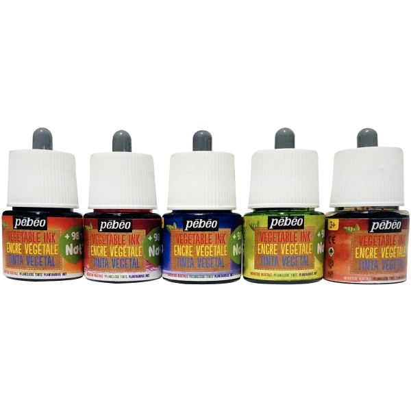 Set de 5 Flacons 45 ml d'encre à dessiner végétale, couleurs, N.C — DESSIN SCOLAIRE ET PROFESSIONNEL