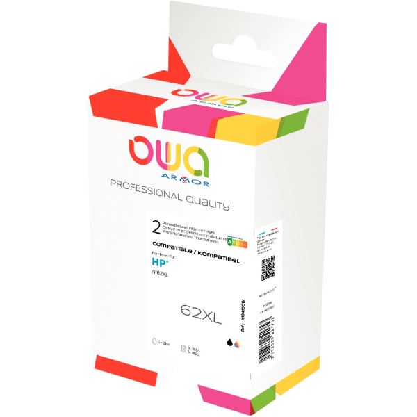 OWA lot 2 cart encre noir et couleur hte capa remanufacturées compatibles HP 62XL C2P05AE/C2P07AE — Consommables…