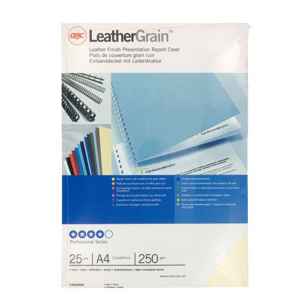 Paquet de 25 couvertures grain cuir 250 gr/m² format A4 ivoi, GBC — BUREAUTIQUE