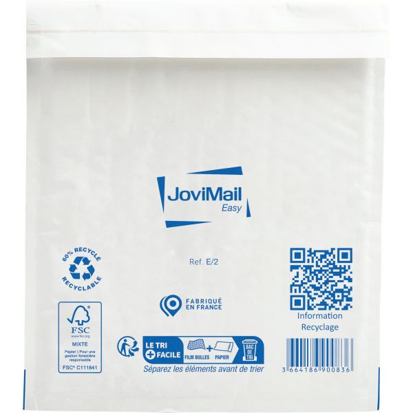 Carton de 100 pochettes blanches bulles d'air 220x260 mm, JOVIMAIL — COURRIER ET EXPEDITION