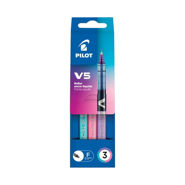 Pochette de 3 rollers V5 turquoise rose et violet, N.C — Écrire et corriger