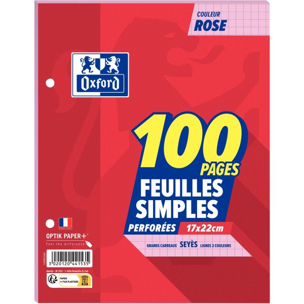 Sachet de 50 feuillets mobiles OXFORD, format 17x22 cm, seyè — Classement