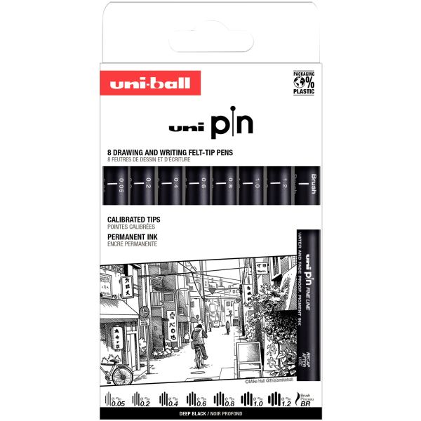 uni-ball Feutre technique PIN ASP 011, set de 8 — Stylos feutre