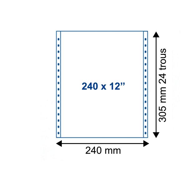 Paquet de 2000 feuilles de listing uni blanc 1 pli, 70g, micro perforé latéral, format: 240mm x 12", N.C — Papiers